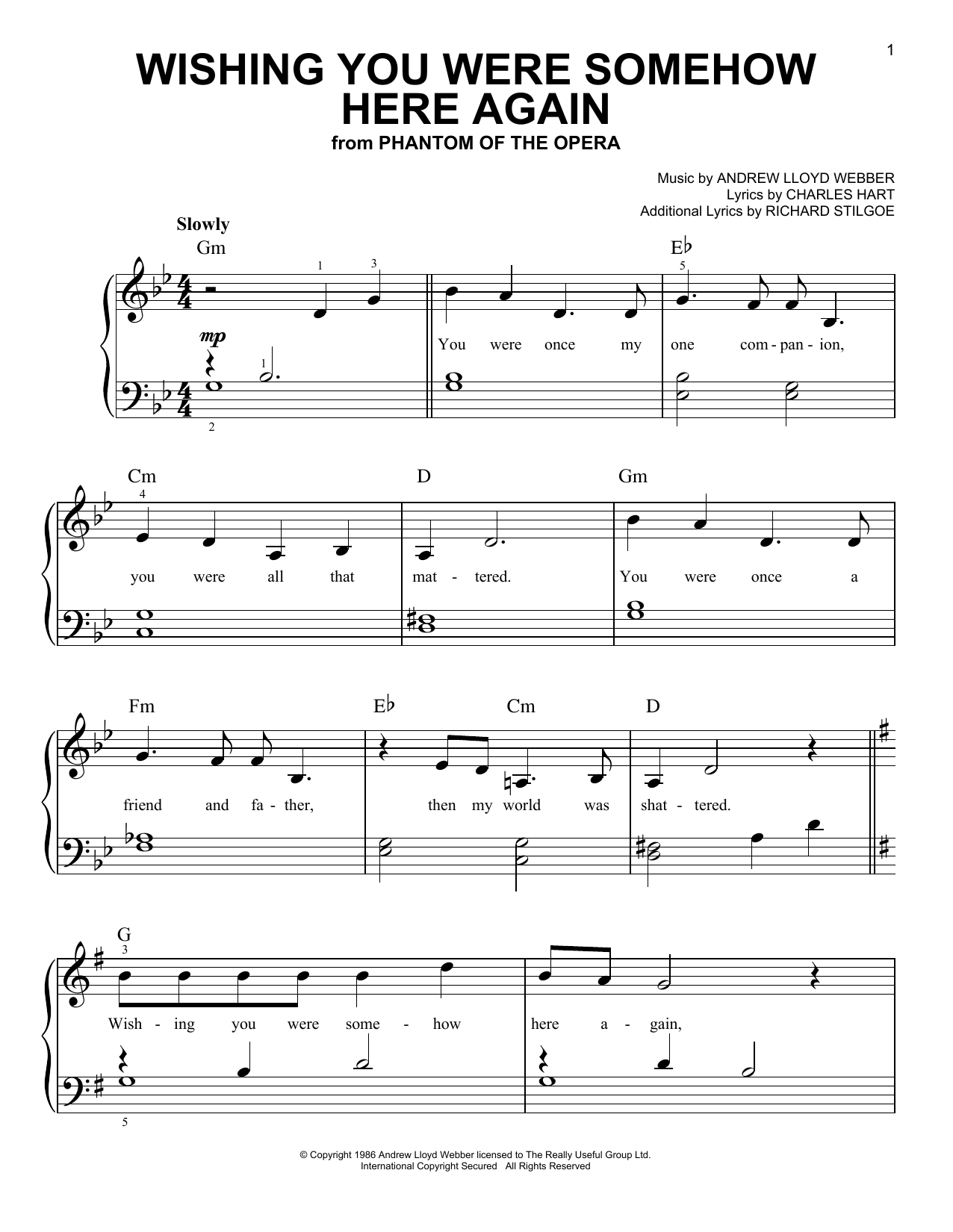 Download Andrew Lloyd Webber Wishing You Were Somehow Here Again (fr Sheet Music