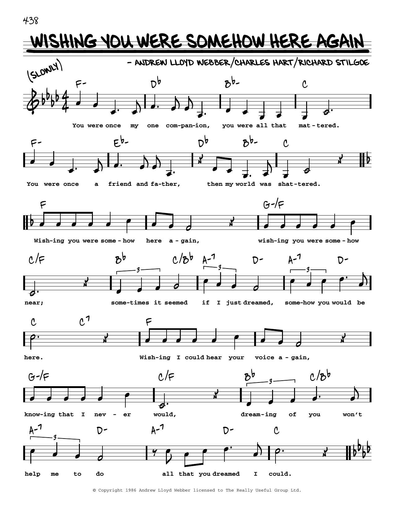 Download Andrew Lloyd Webber Wishing You Were Somehow Here Again (Lo Sheet Music