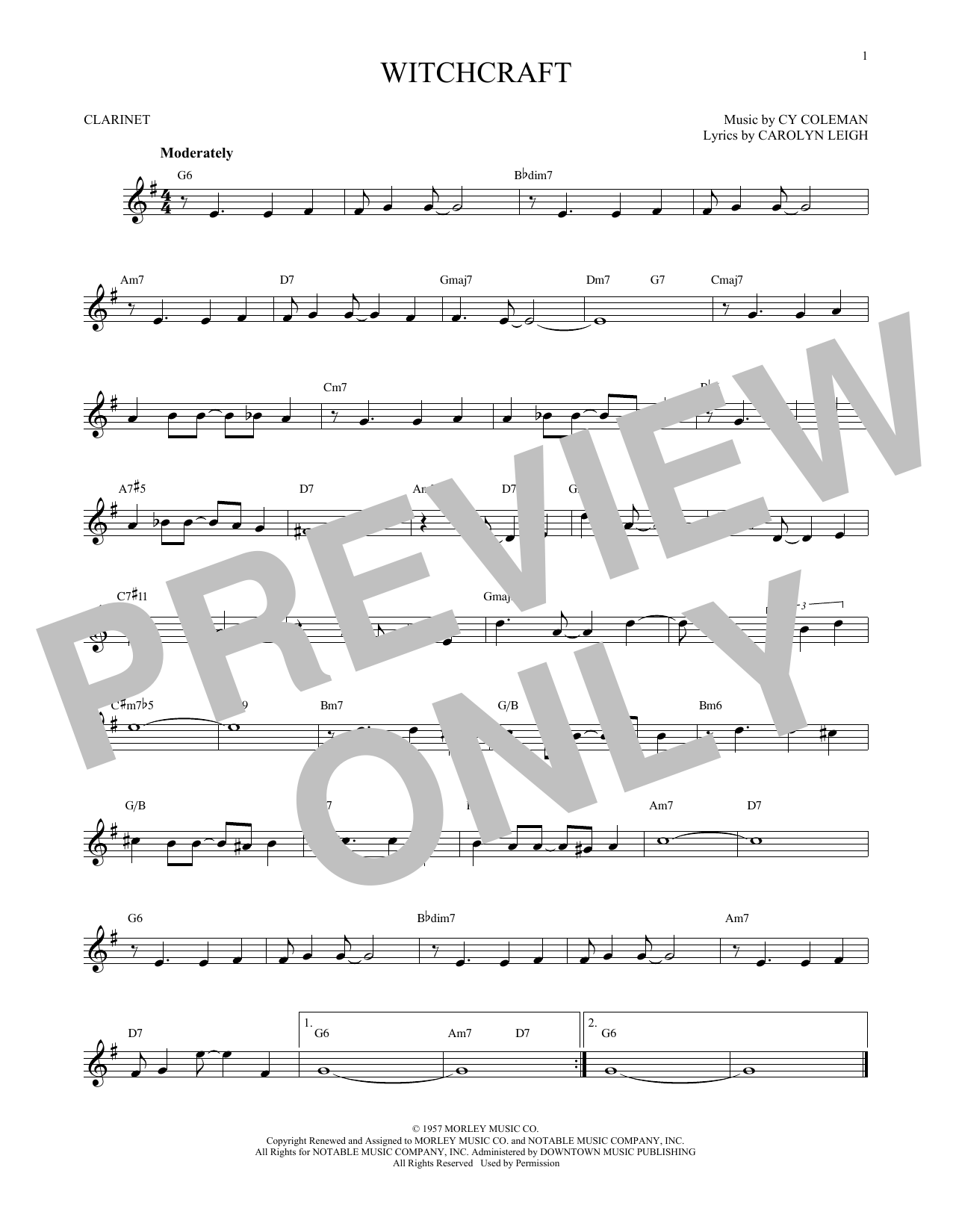 Download Cy Coleman Witchcraft Sheet Music