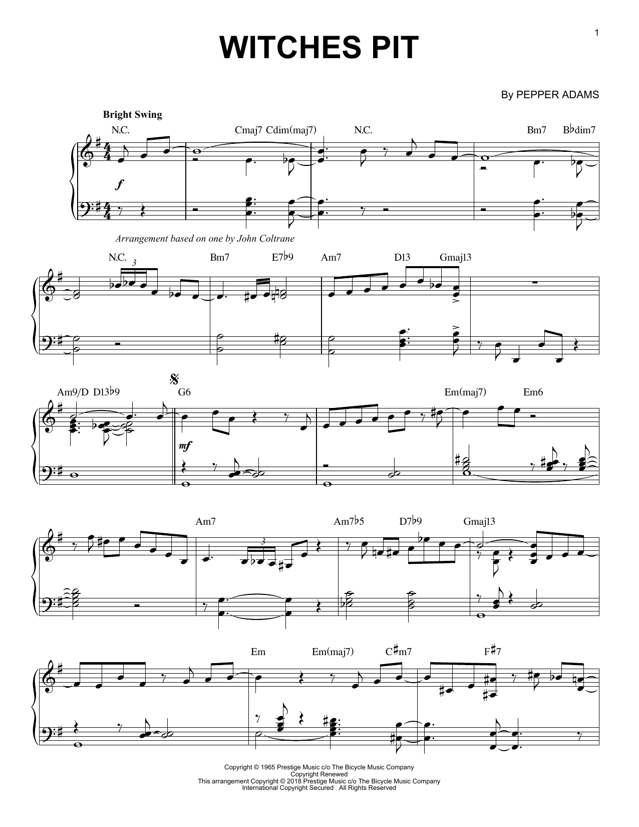 Download Pepper Adams Witches Pit Sheet Music