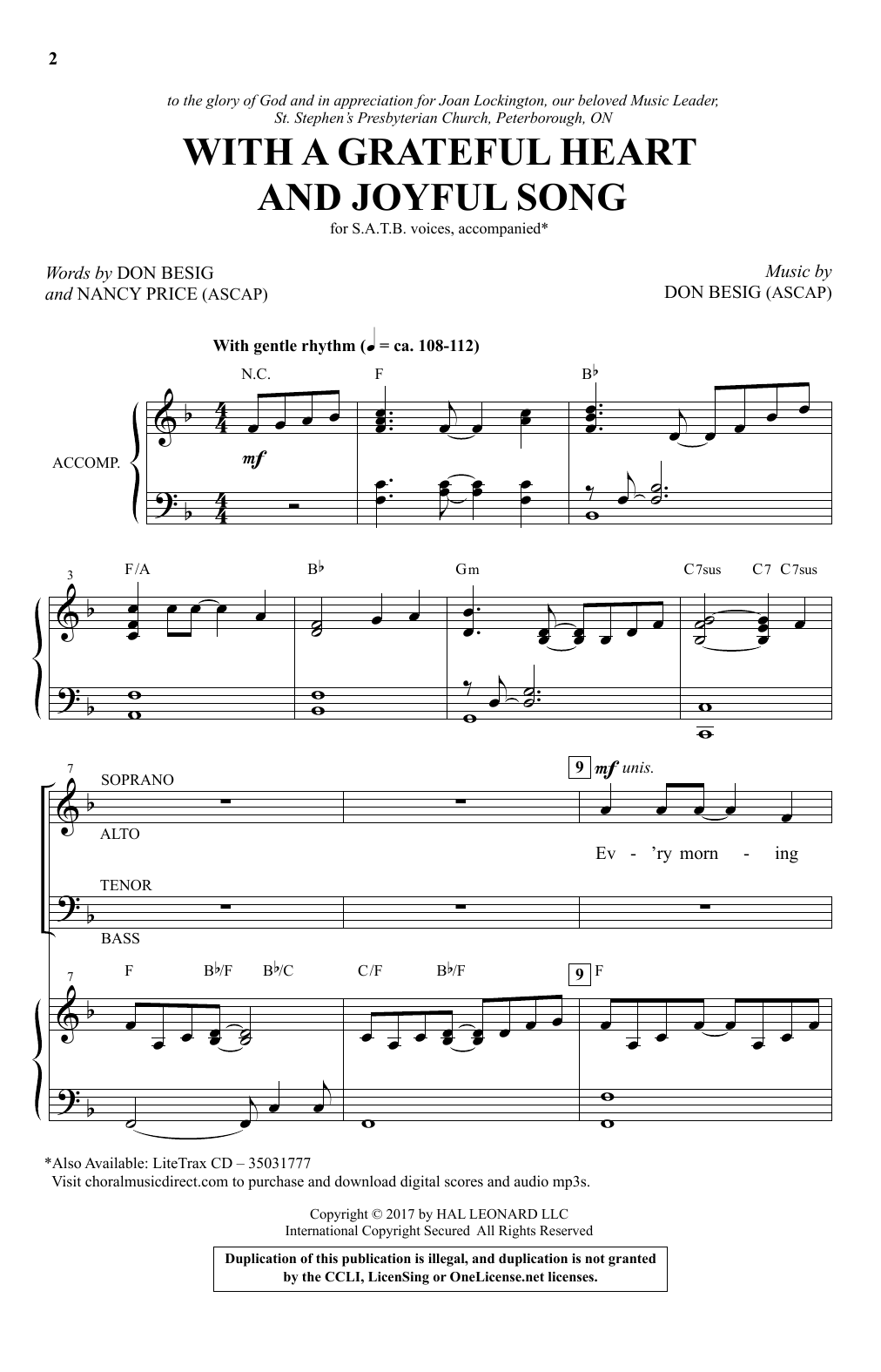 Download Don Besig With A Grateful Heart And Joyful Song Sheet Music