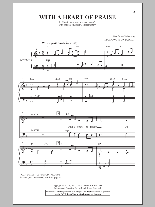 Download Mark Weston With A Heart Of Praise Sheet Music