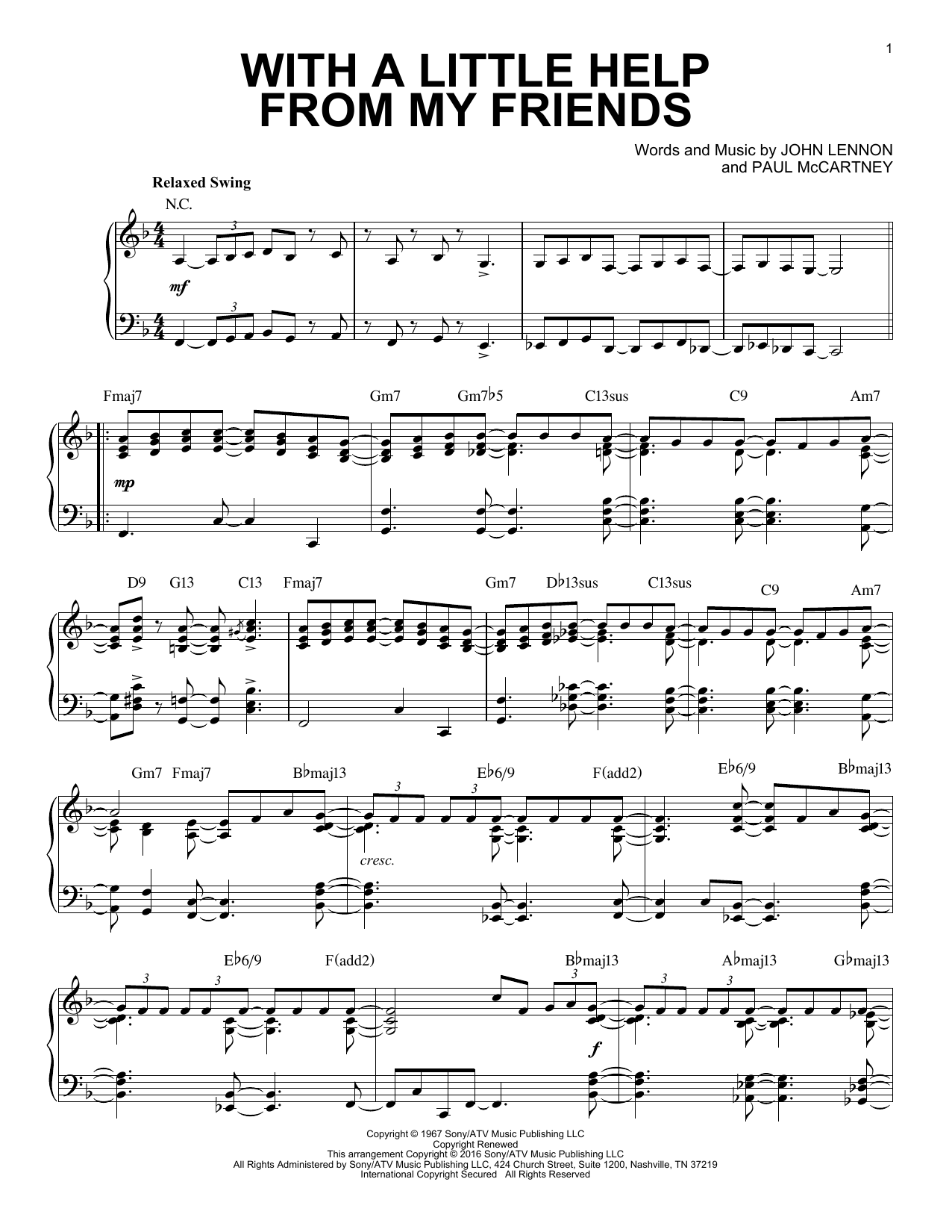 Download The Beatles With A Little Help From My Friends [Jaz Sheet Music