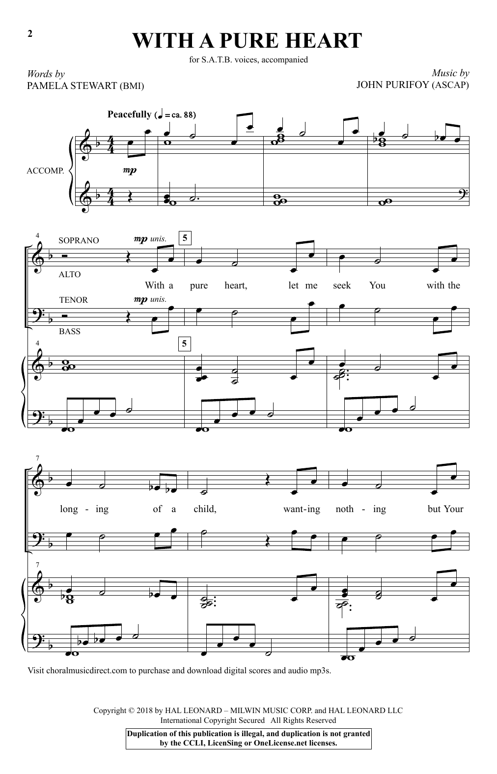 Download John Purifoy With A Pure Heart Sheet Music