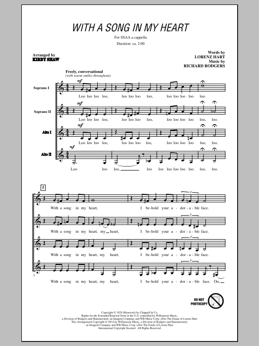 Download Rodgers & Hart With A Song In My Heart (arr. Kirby Sha Sheet Music