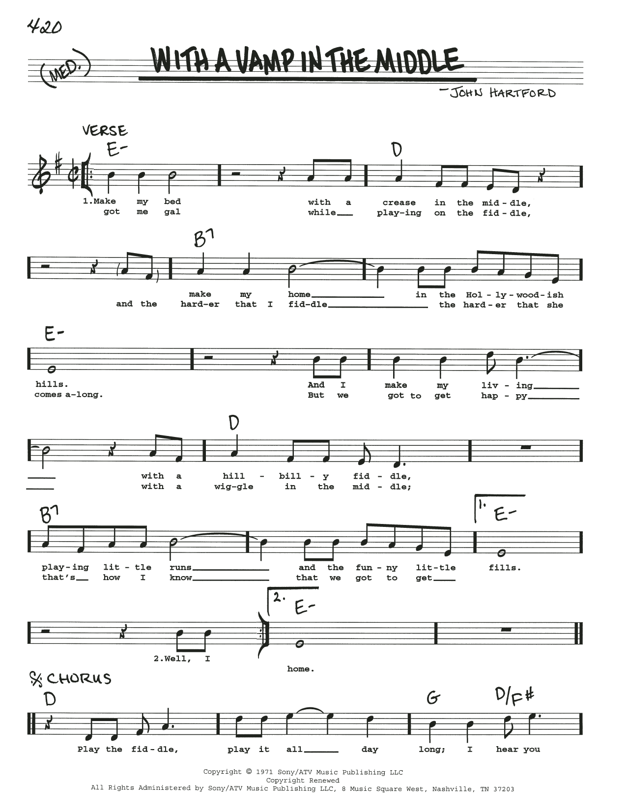 Download John Hartford With A Vamp In The Middle Sheet Music
