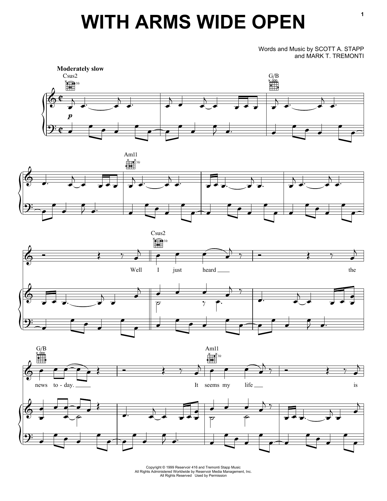 Download Creed With Arms Wide Open Sheet Music