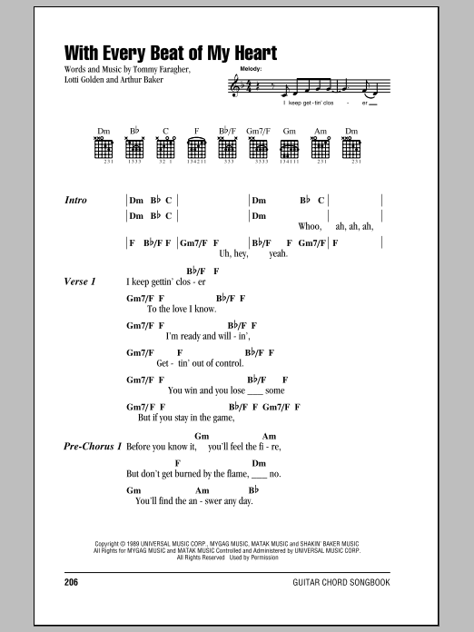 Download Taylor Dayne With Every Beat Of My Heart Sheet Music