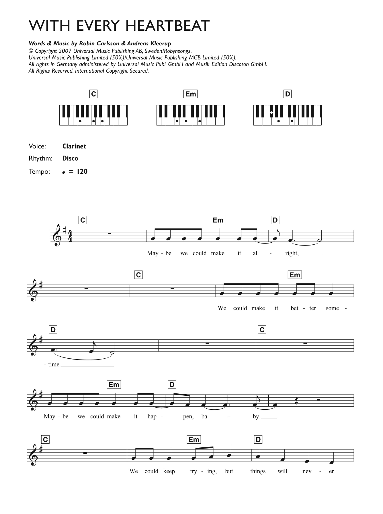 Download Robyn With Every Heartbeat Sheet Music