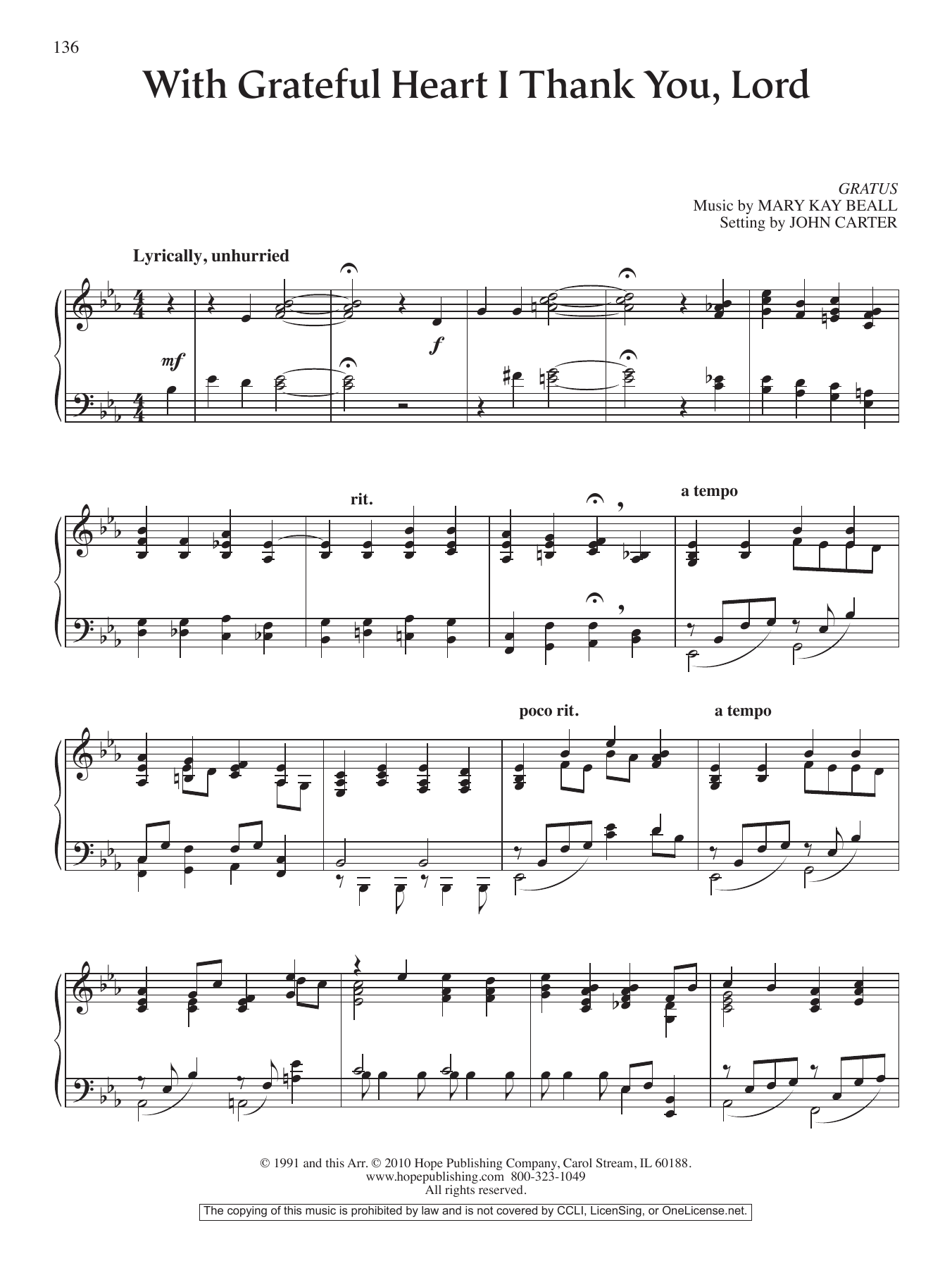 Download John Carter With Grateful Heart I Thank You, Lord Sheet Music