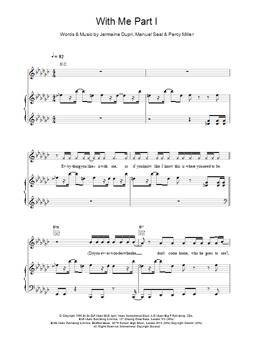 Download Destiny's Child With Me Part 1 Sheet Music