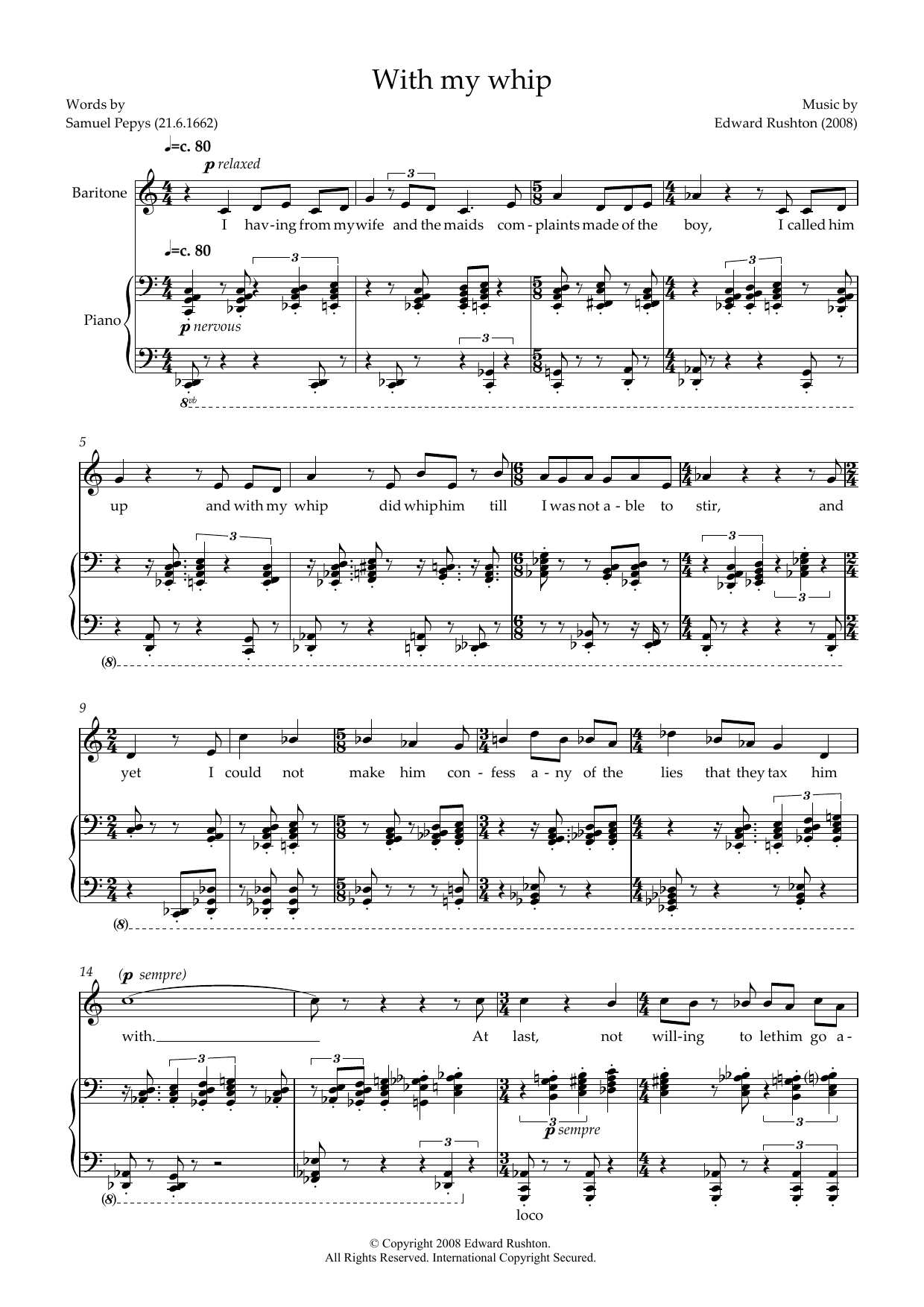 Download Edward Rushton With my Whip (for baritone & piano) Sheet Music