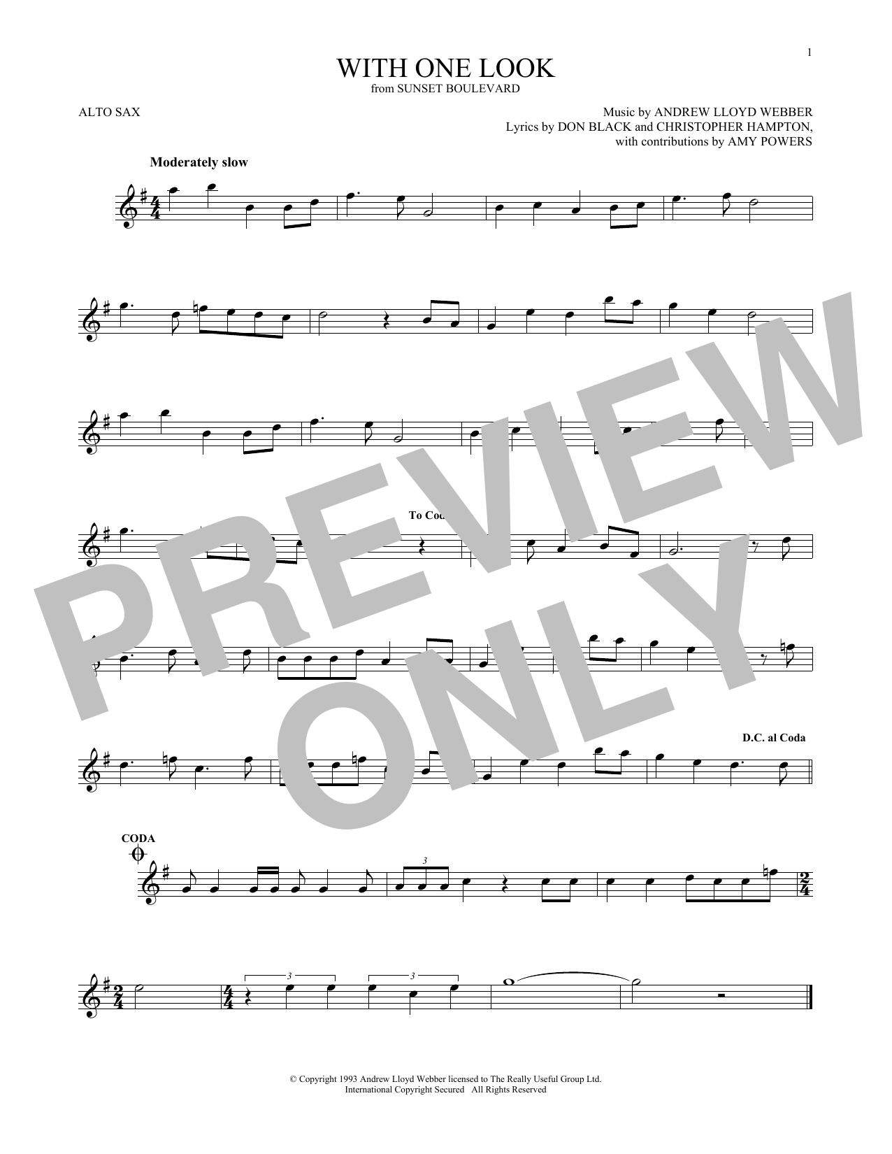 Download Andrew Lloyd Webber With One Look Sheet Music