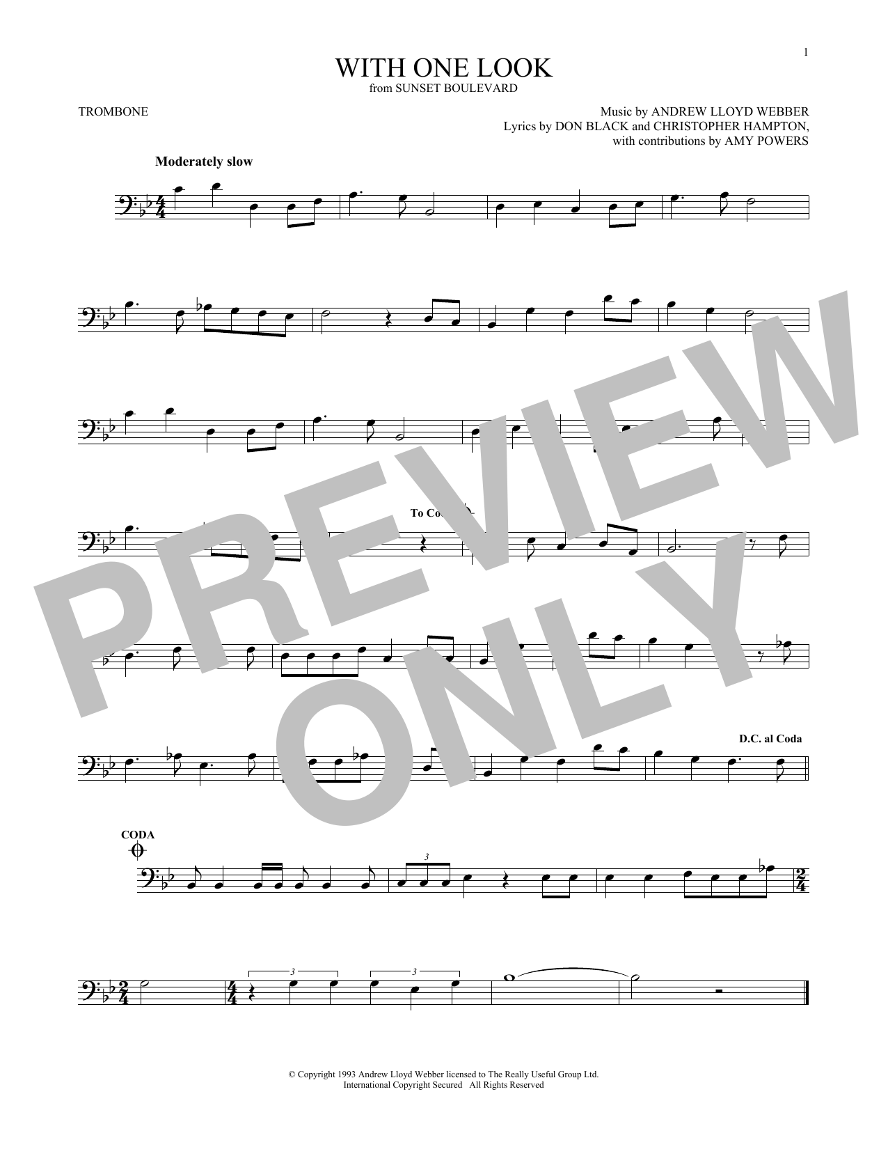Download Andrew Lloyd Webber With One Look Sheet Music