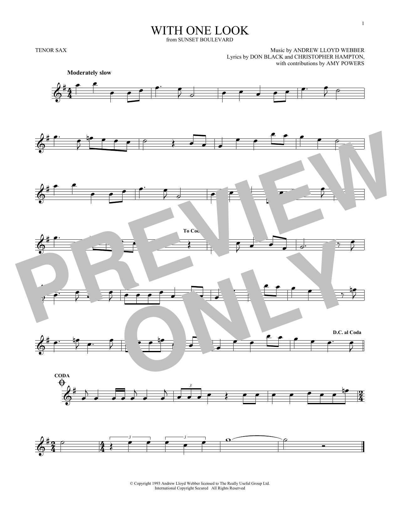 Download Christopher Hampton With One Look Sheet Music