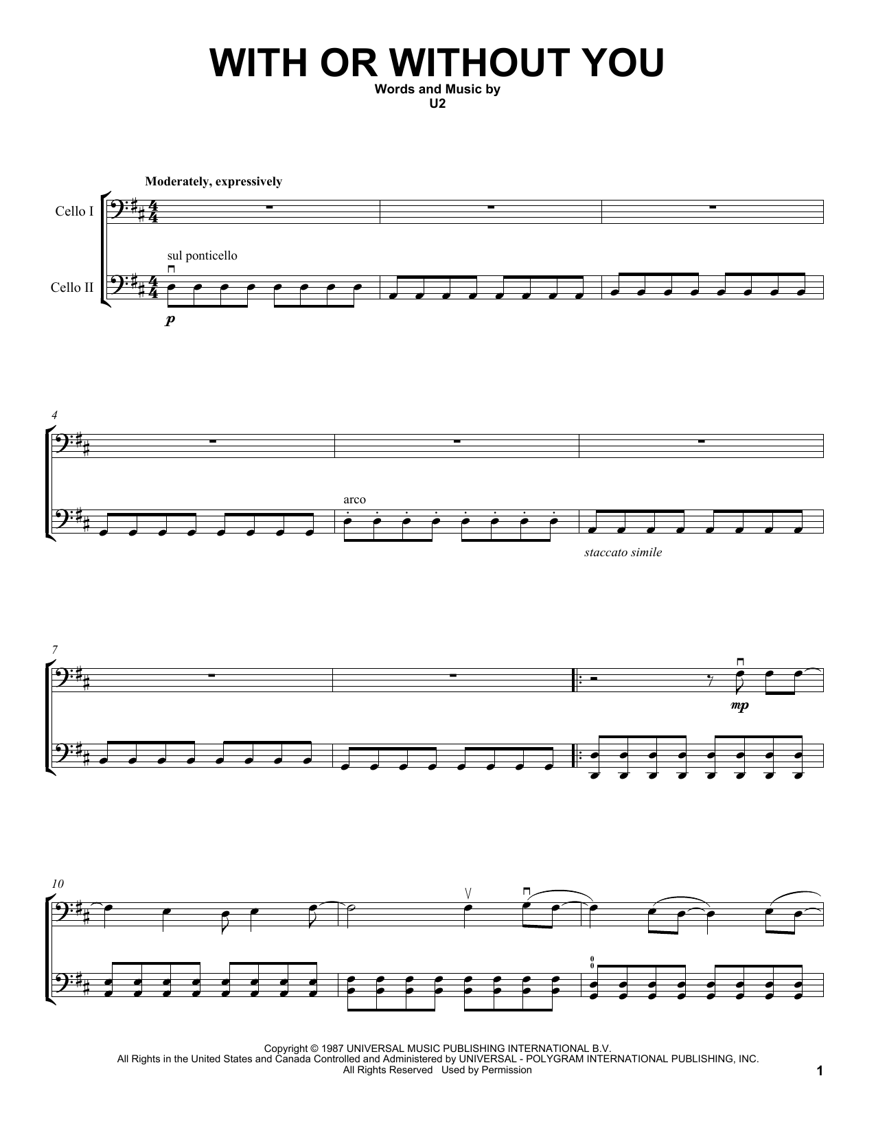 Download 2Cellos With Or Without You Sheet Music