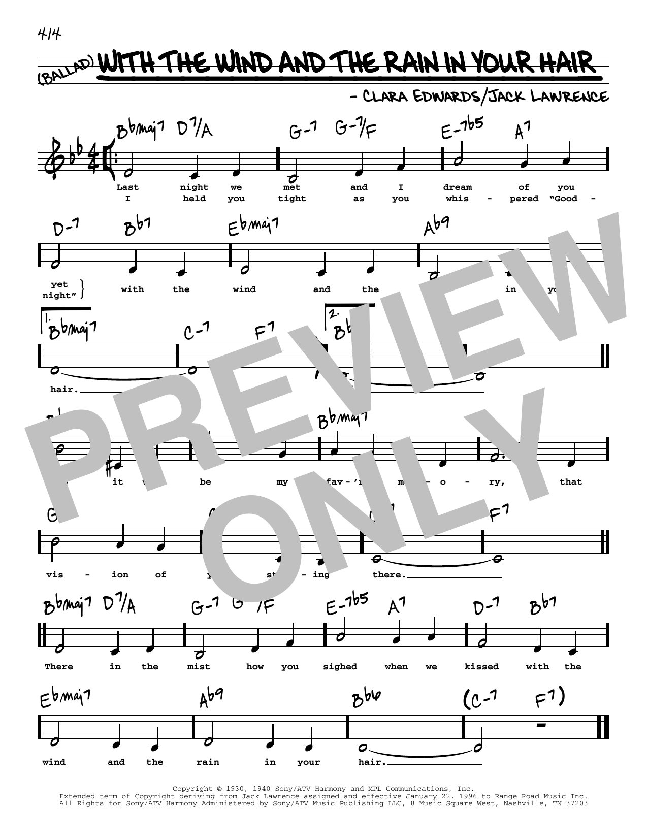 Download Clara Edwards With The Wind And The Rain In Your Hair Sheet Music
