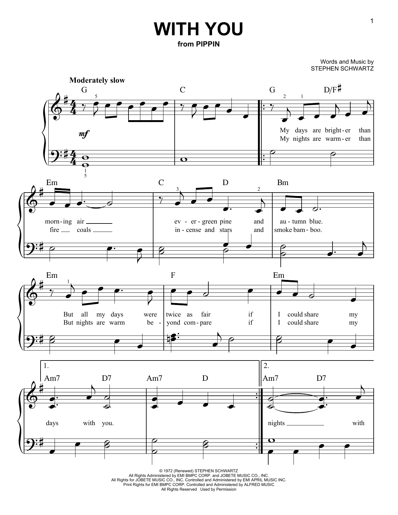 Download Stephen Schwartz With You (from Pippin) Sheet Music