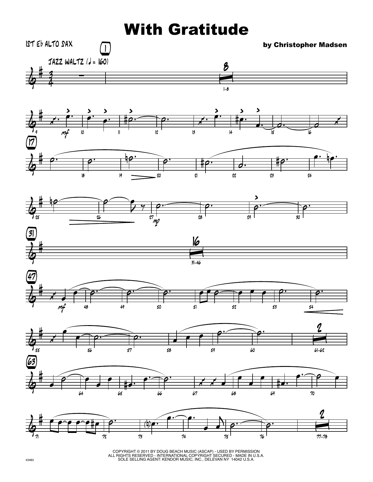 Download Christopher Madsen With Gratitude - 1st Eb Alto Saxophone Sheet Music