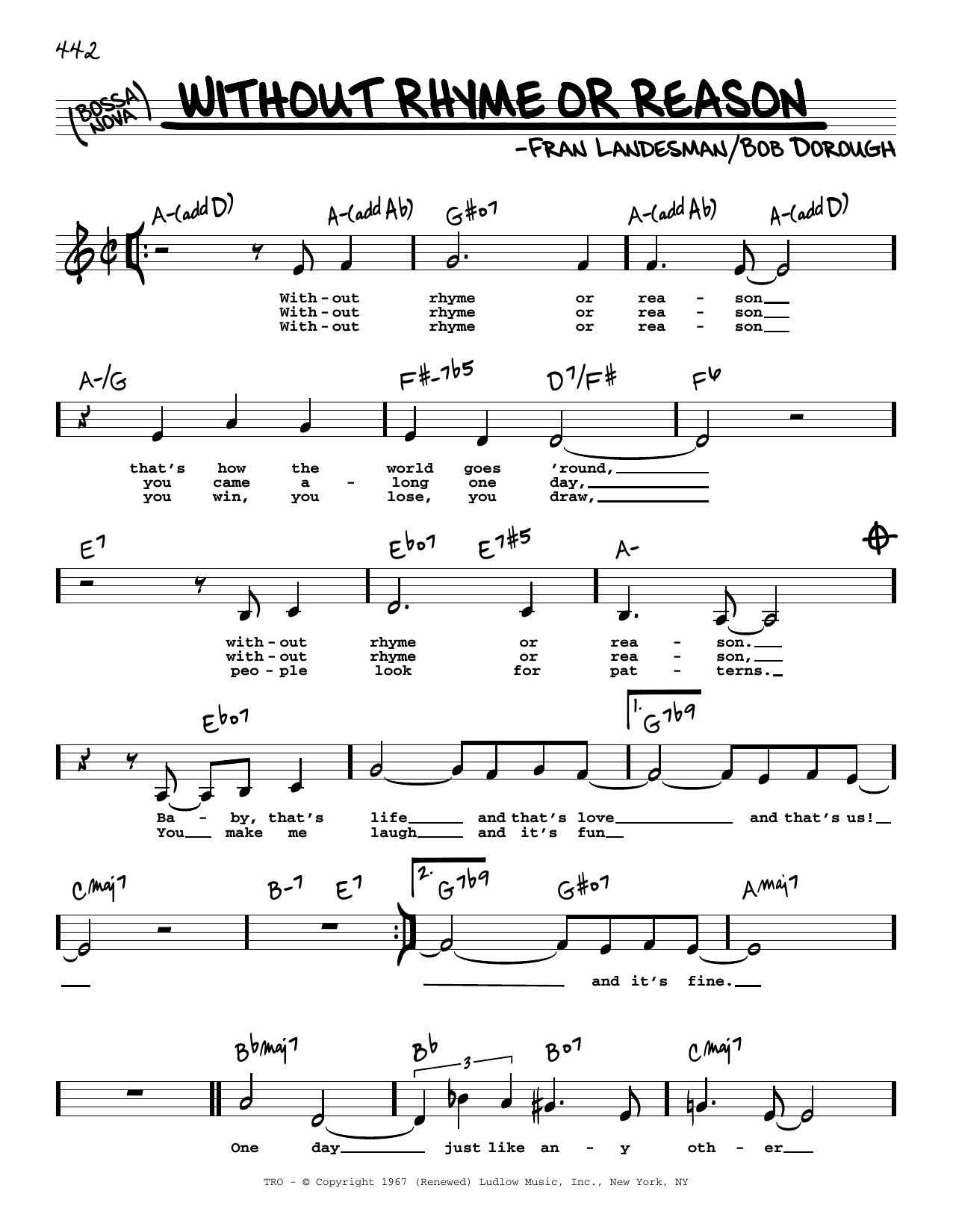 Download Bob Dorough Without Rhyme Or Reason (Low Voice) Sheet Music