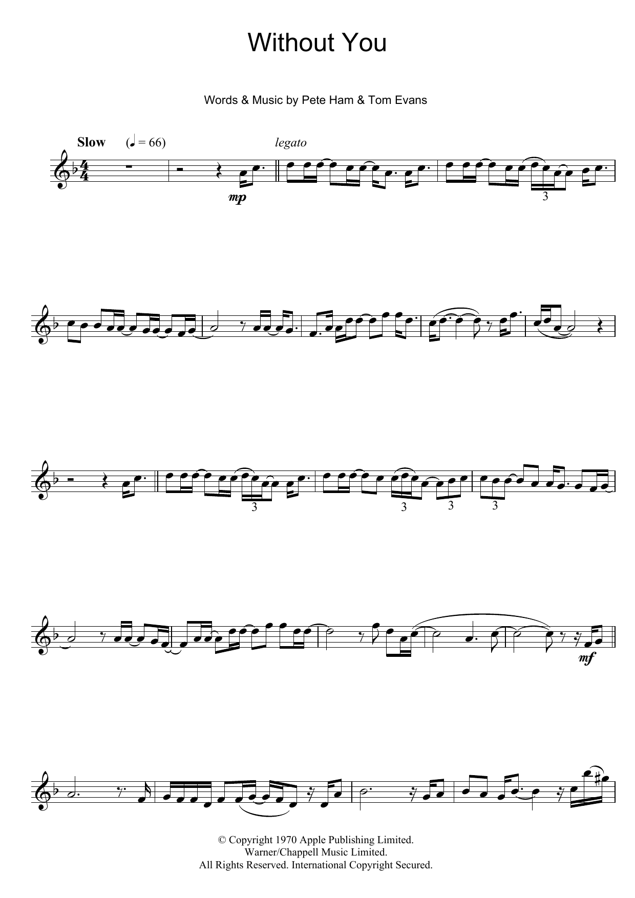 Download Badfinger Without You Sheet Music