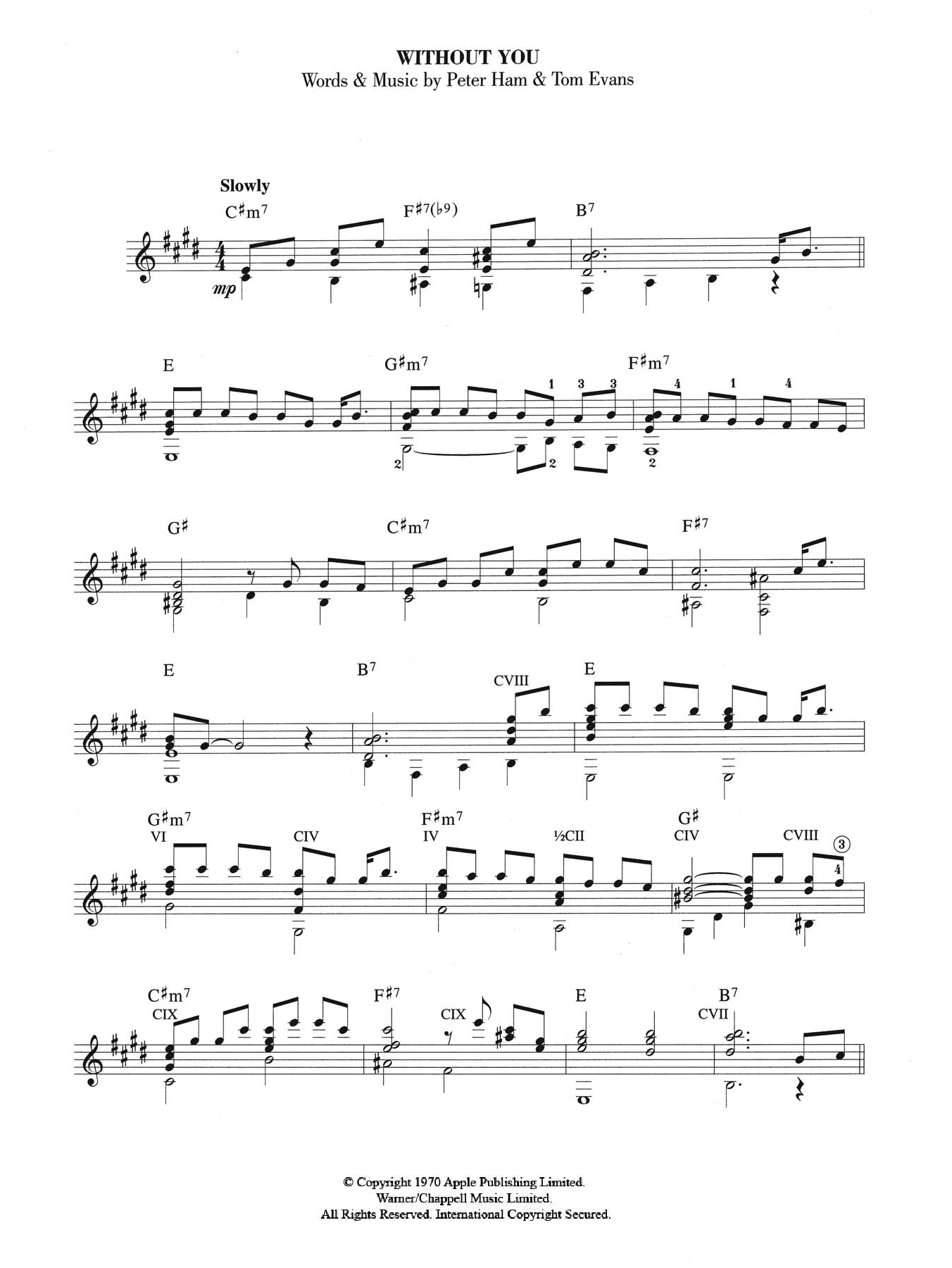 Download Badfinger Without You Sheet Music