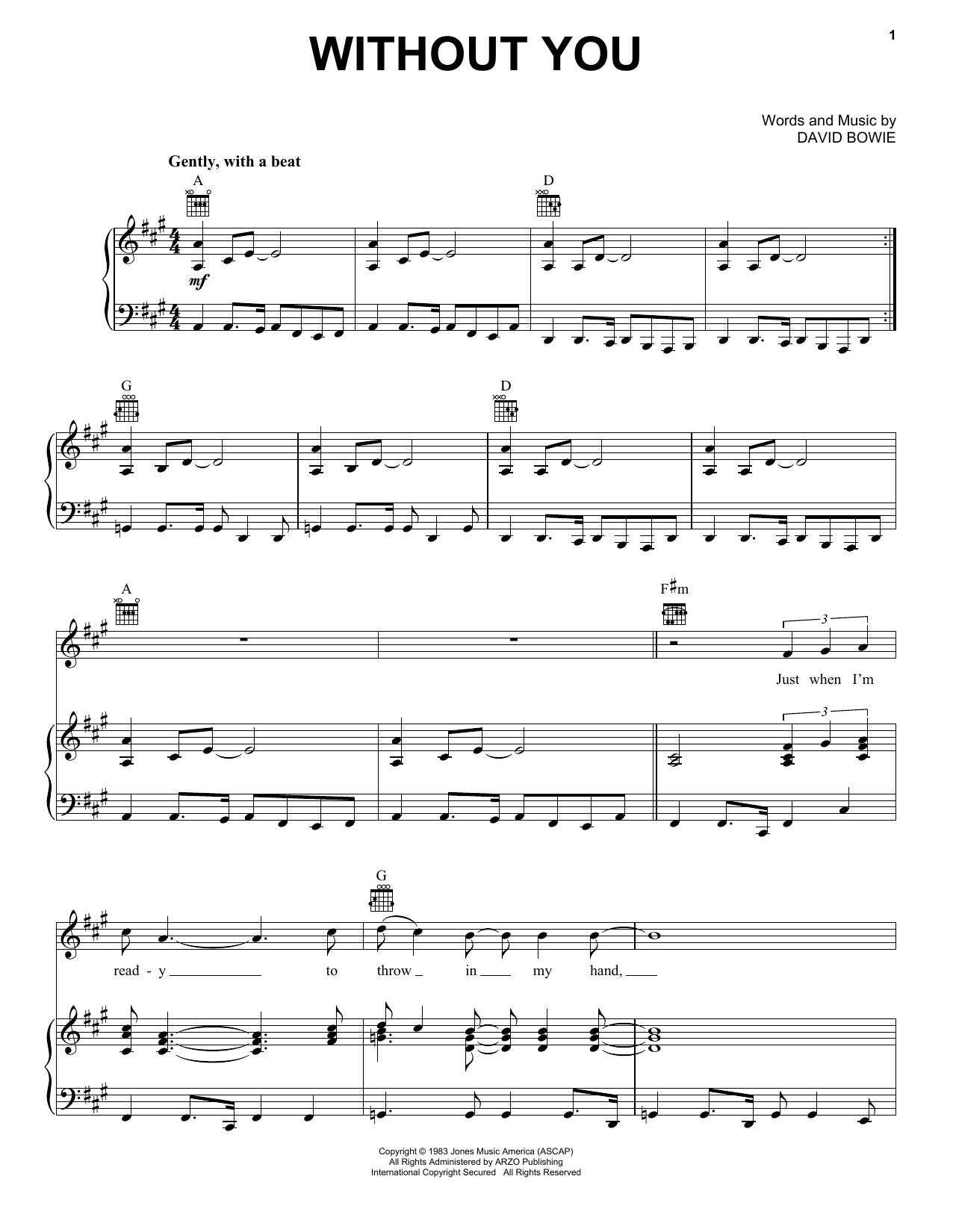 Download David Bowie Without You Sheet Music