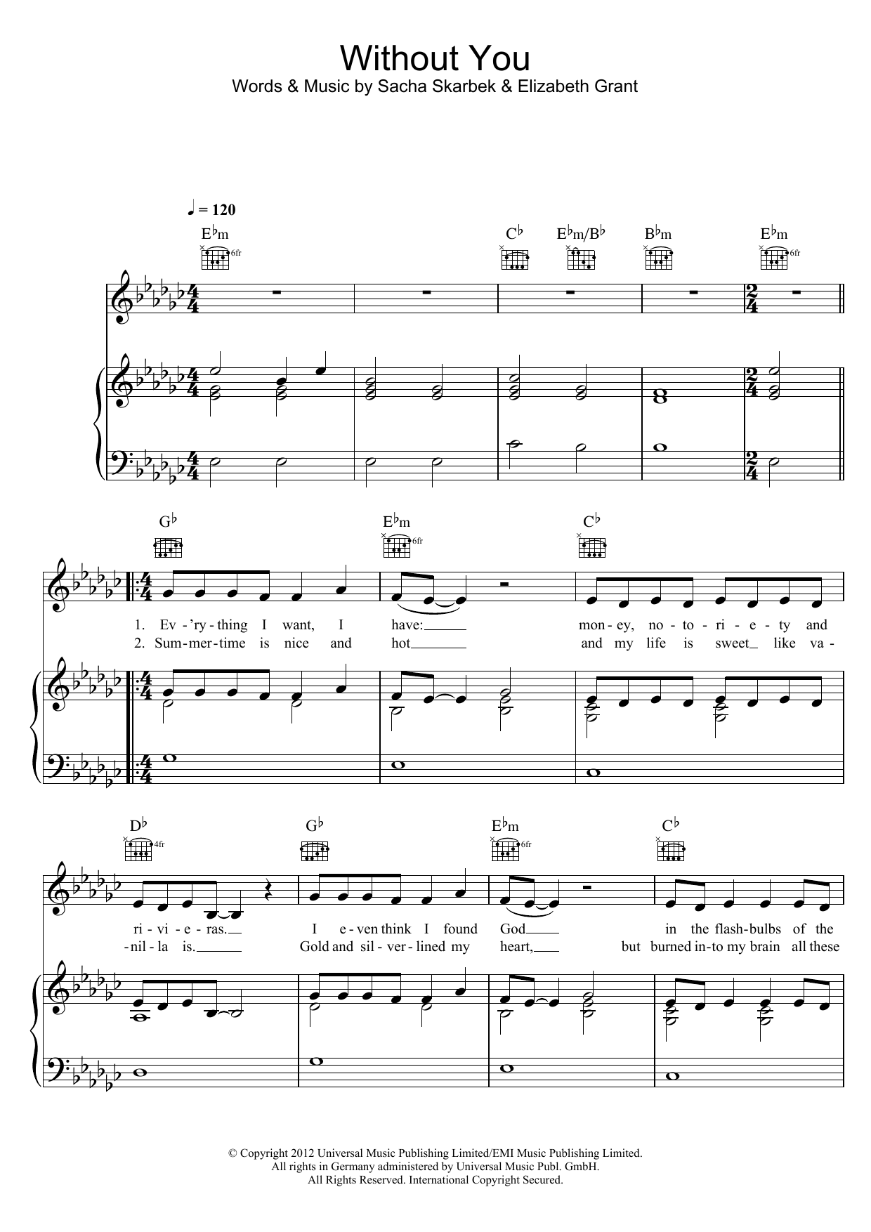 Download Lana Del Rey Without You Sheet Music