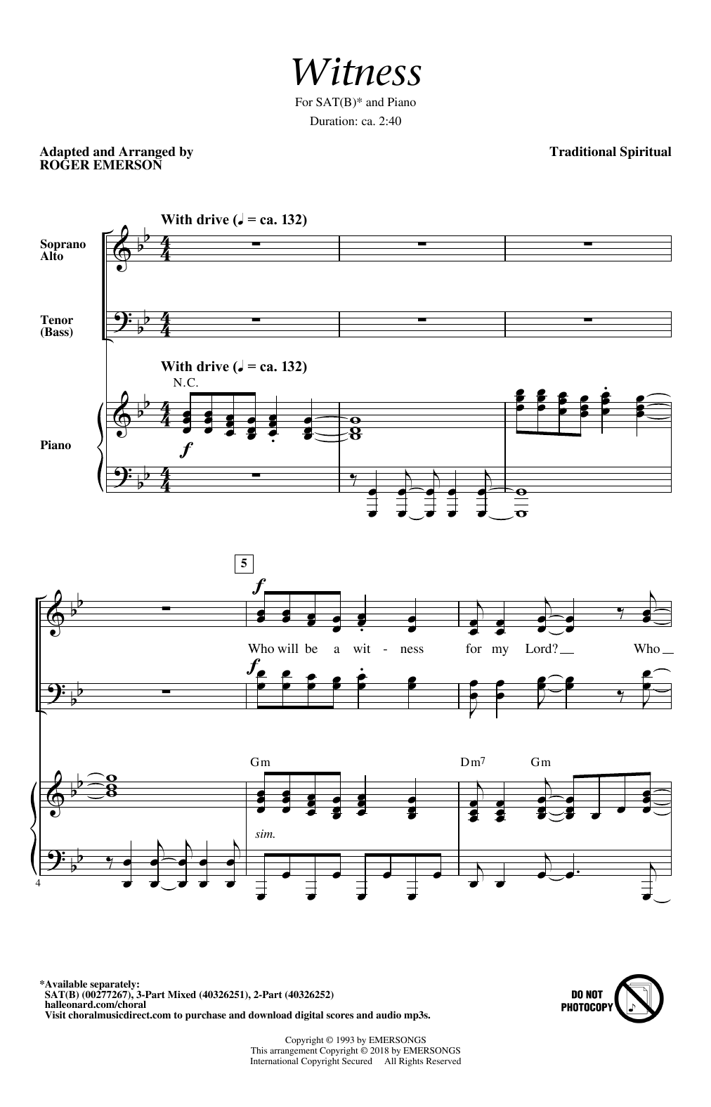 Download Traditional Witness (Arr. Roger Emerson) Sheet Music