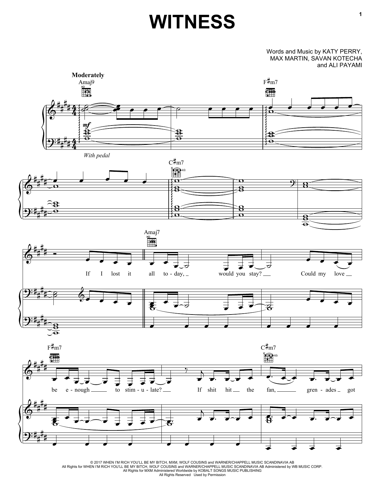 Download Katy Perry Witness Sheet Music