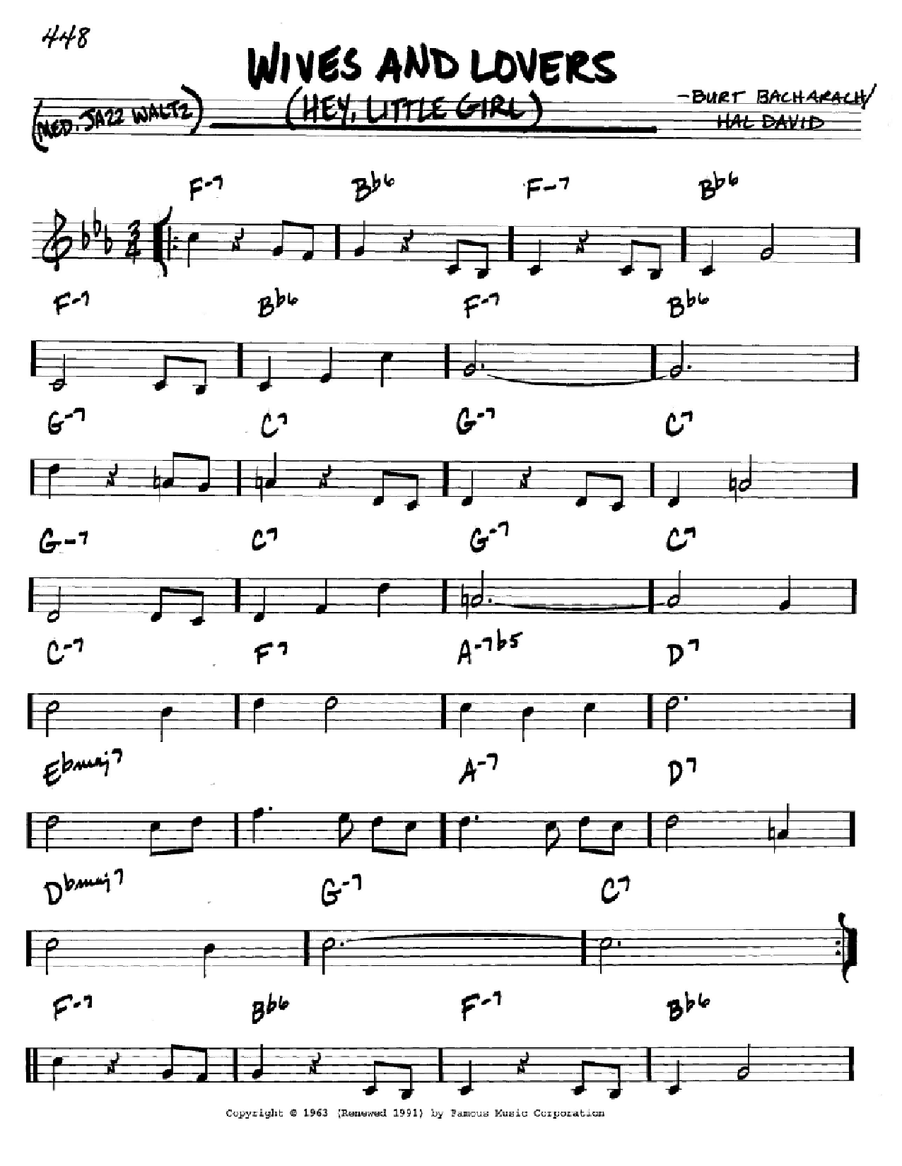 Download Bacharach & David Wives And Lovers (Hey, Little Girl) Sheet Music