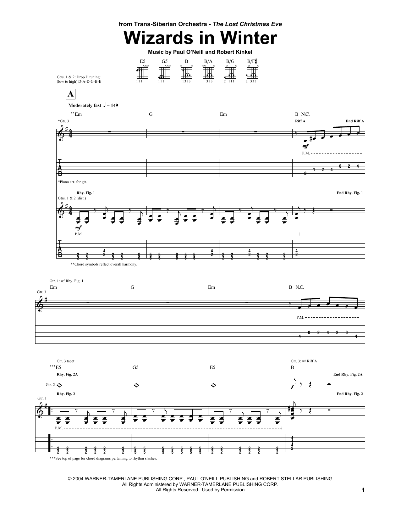 Download Trans-Siberian Orchestra Wizards In Winter Sheet Music