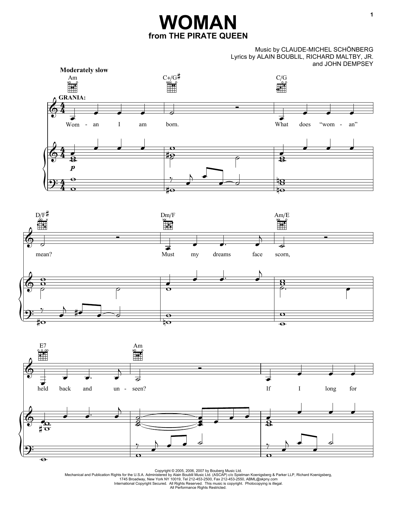 Download Boublil and Schonberg Woman (from The Pirate Queen) Sheet Music