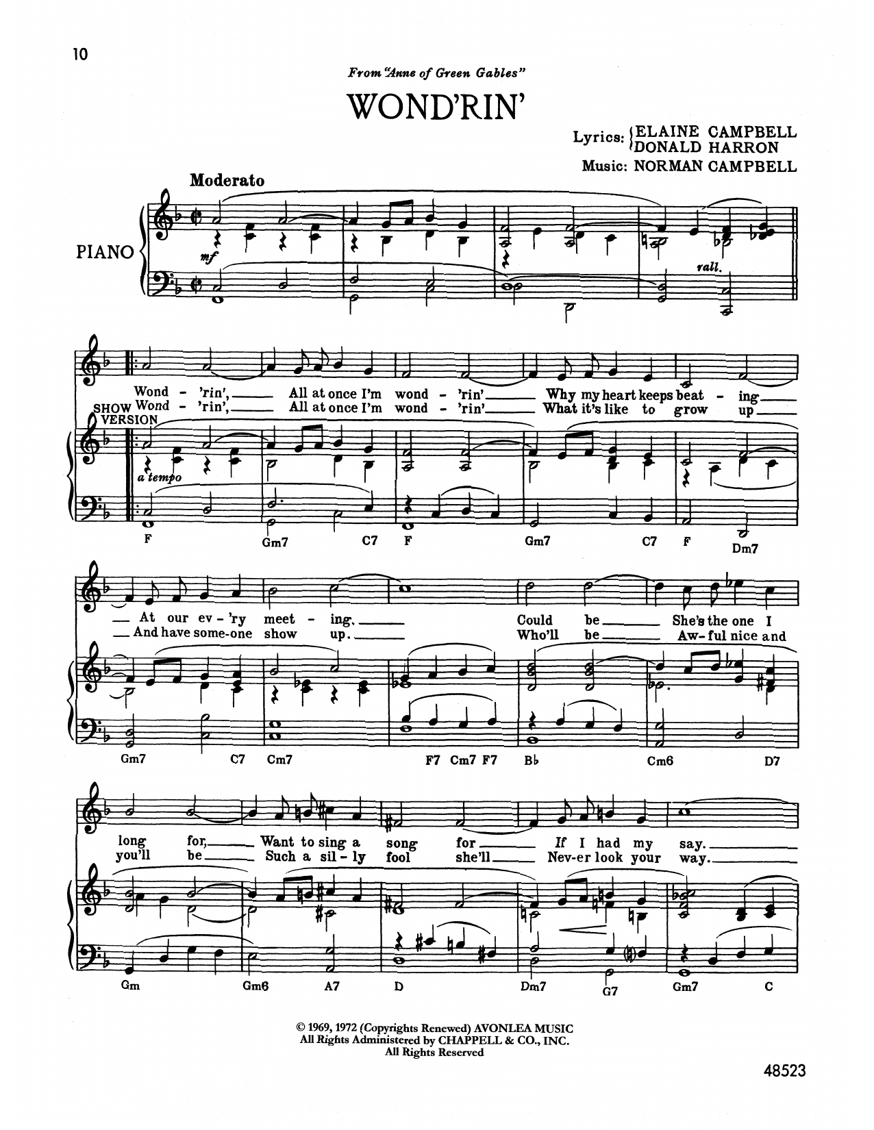 Download Norman Campbell Wond'rin' (from Anne Of Green Gables) Sheet Music