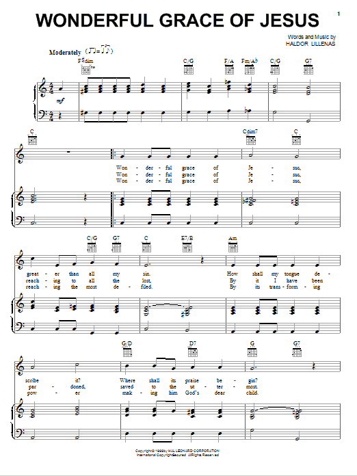 Download Haldor Lillenas Wonderful Grace Of Jesus Sheet Music