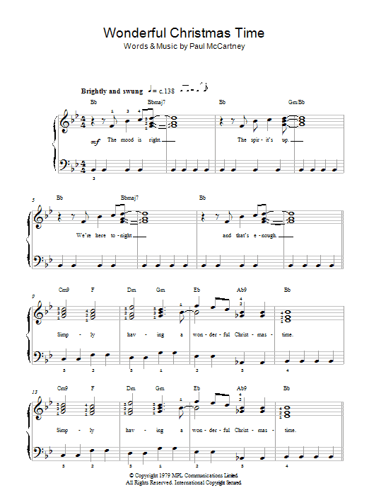 Paul McCartney Wonderful Christmastime sheet music notes printable PDF score