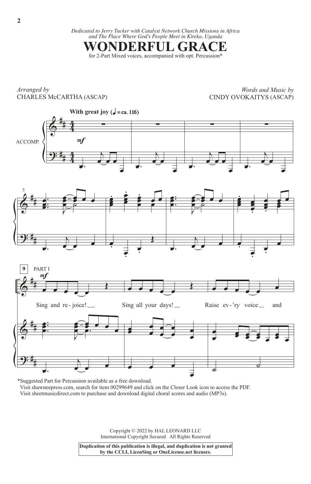 Download Cindy Ovokaitys Wonderful Grace (arr. Charles McCartha) Sheet Music