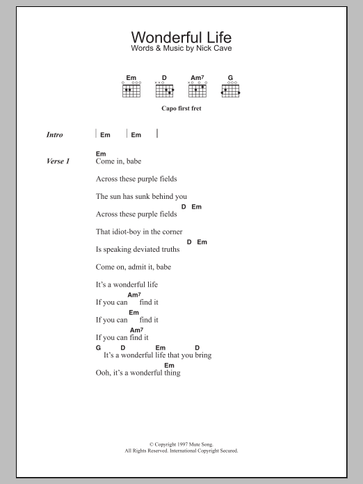 Download Nick Cave Wonderful Life Sheet Music