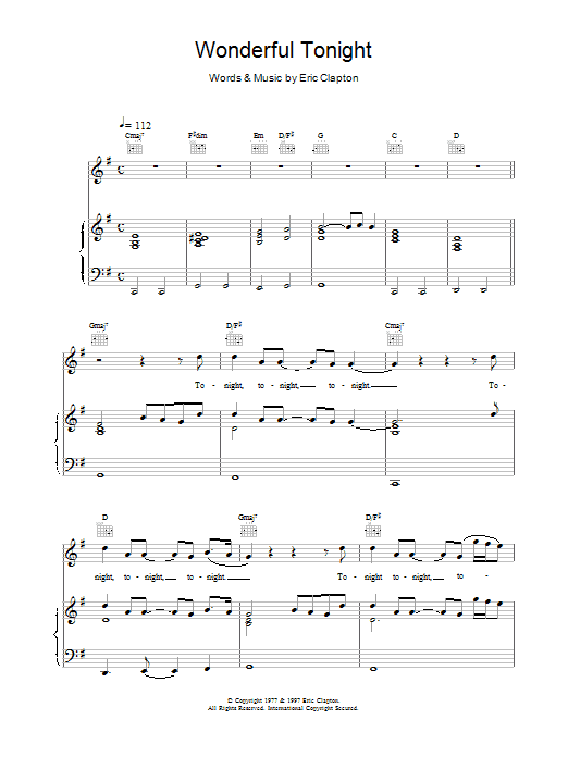 Eric Clapton Wonderful Tonight sheet music notes printable PDF score