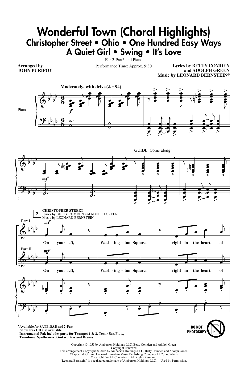 Download Leonard Bernstein Wonderful Town (Choral Highlights) (arr Sheet Music