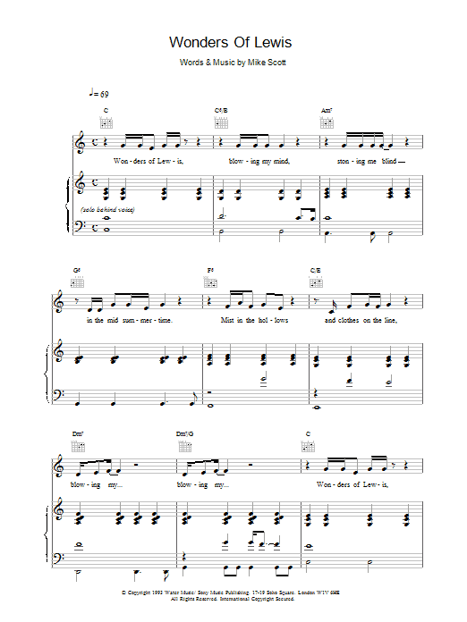Waterboys Wonders Of Lewis sheet music notes printable PDF score