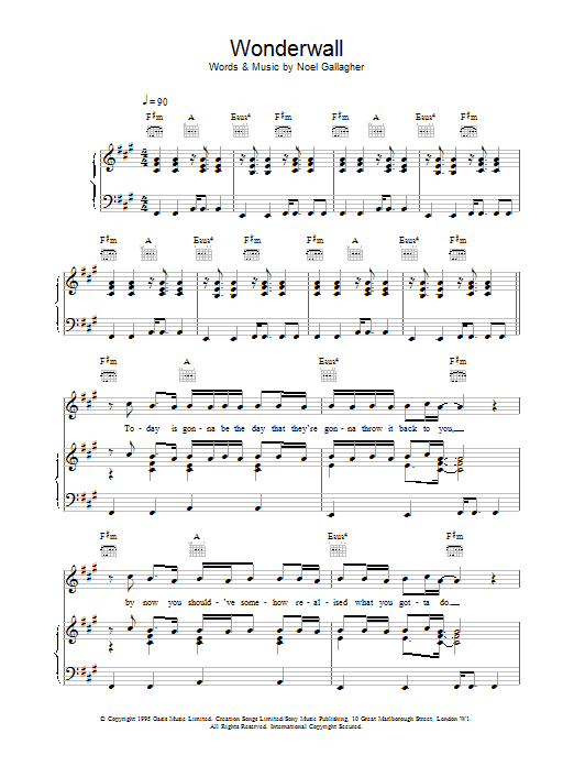 Oasis Wonderwall sheet music notes printable PDF score