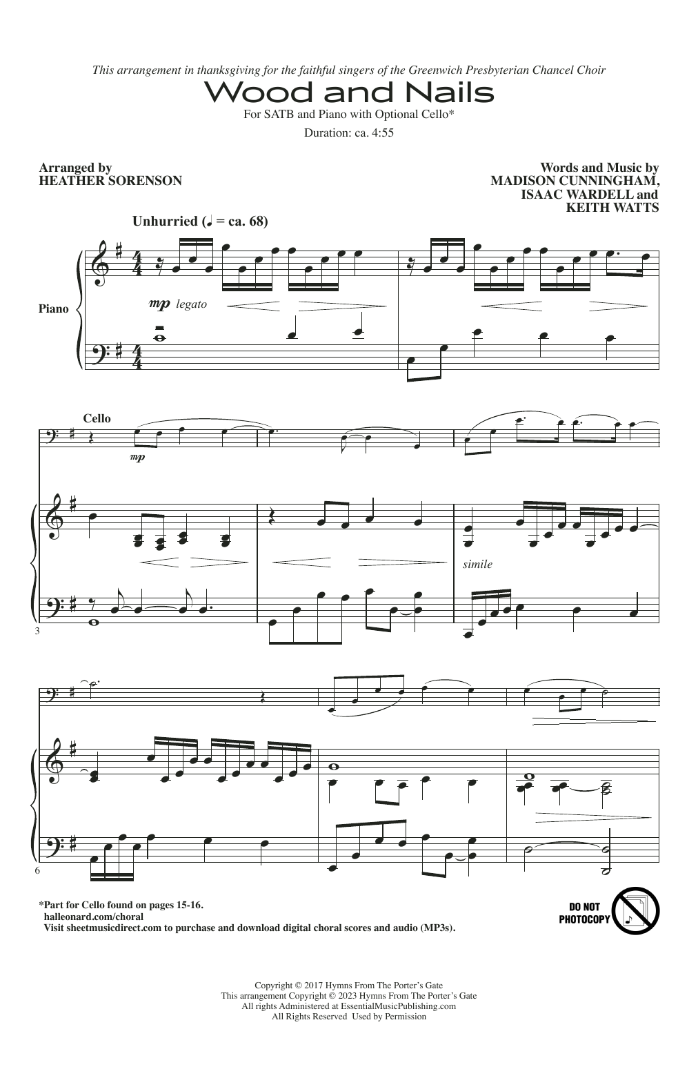 Download The Porter's Gate Wood And Nails (arr. Heather Sorenson) Sheet Music
