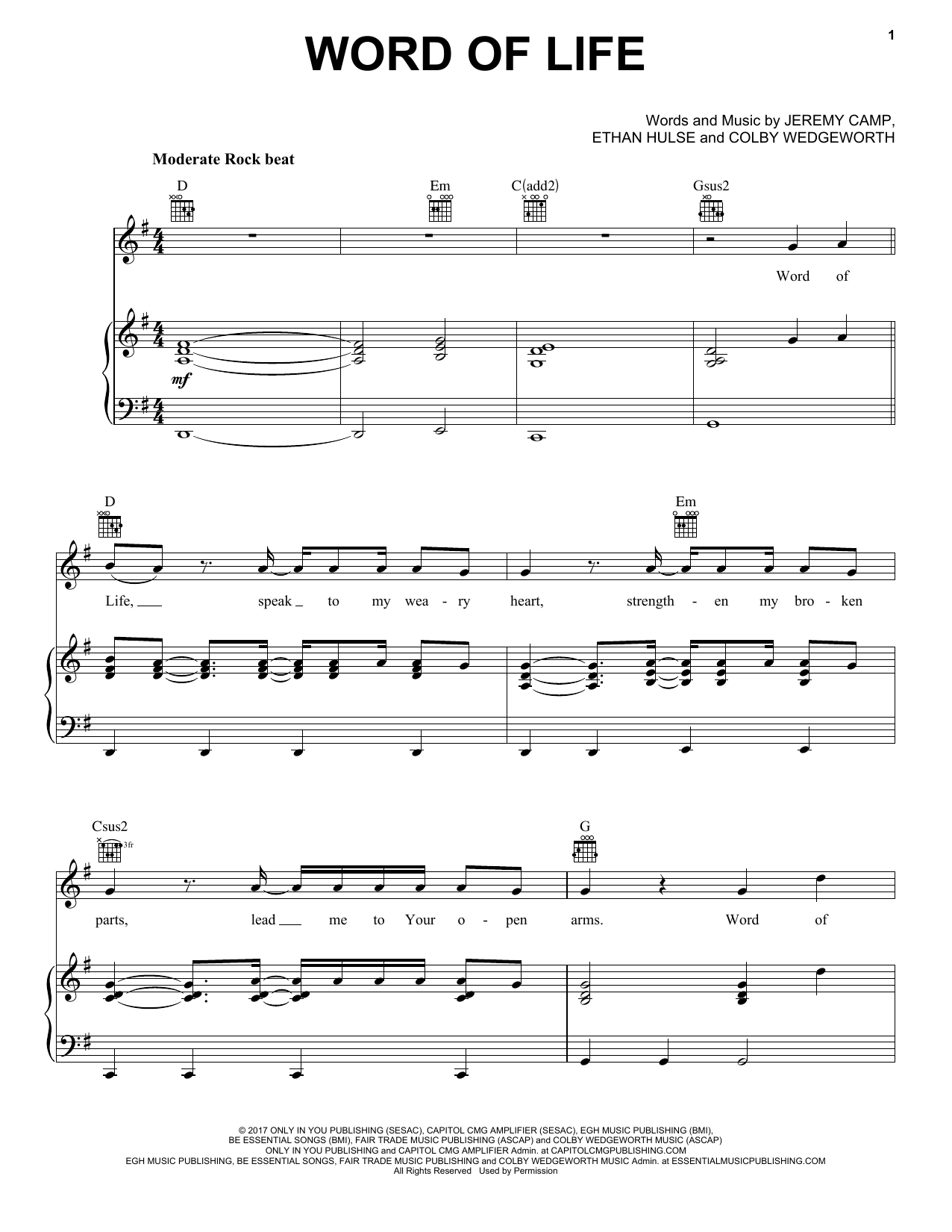 Download Jeremy Camp Word Of Life Sheet Music