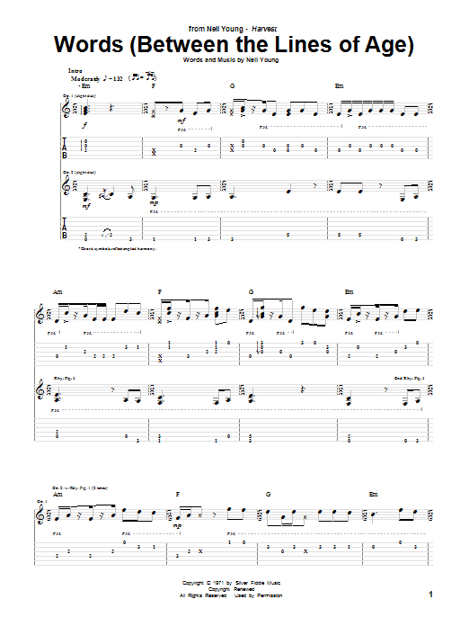 Download Neil Young Words (Between The Lines Of Age) Sheet Music