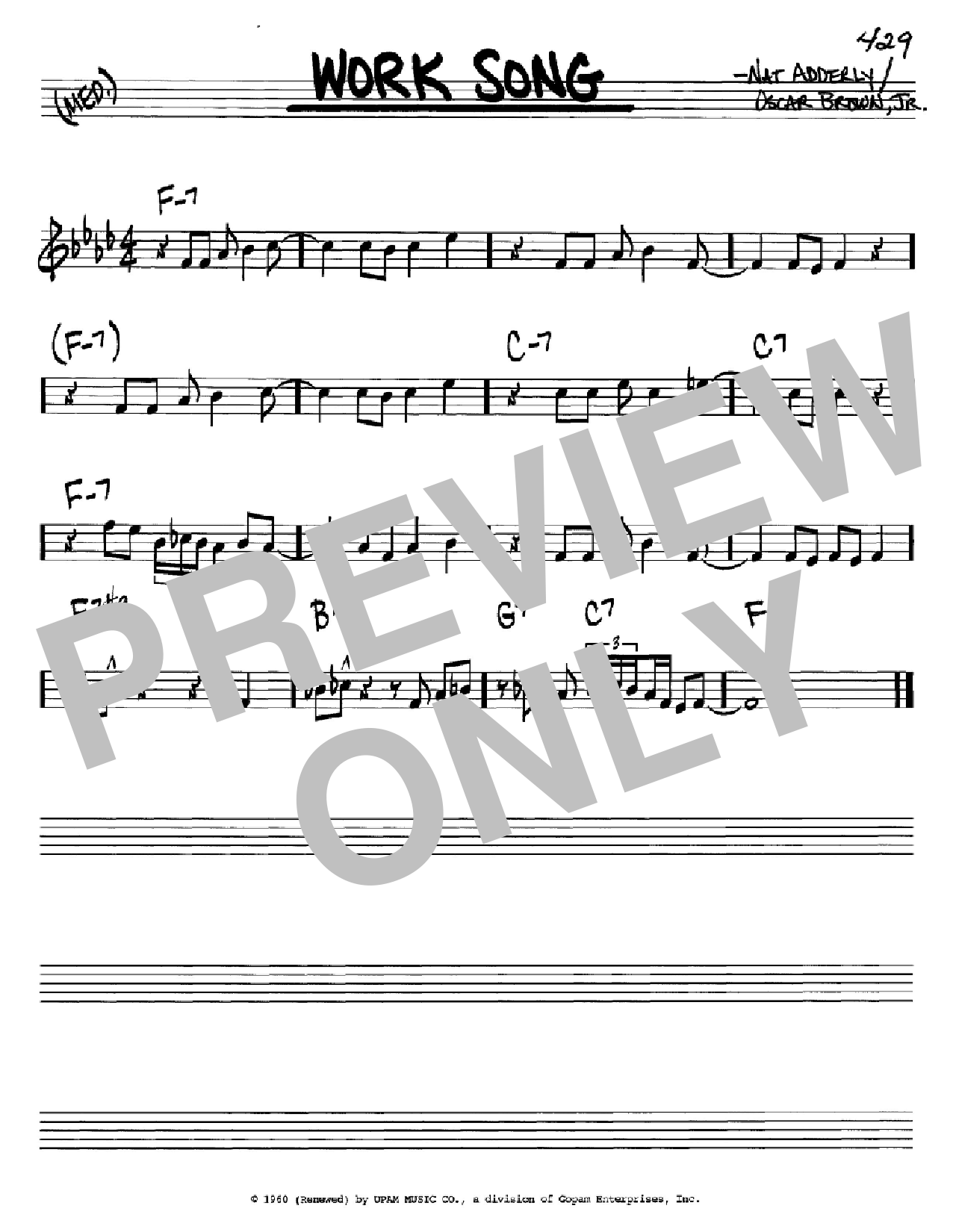 Cannonball Adderley Work Song sheet music notes printable PDF score