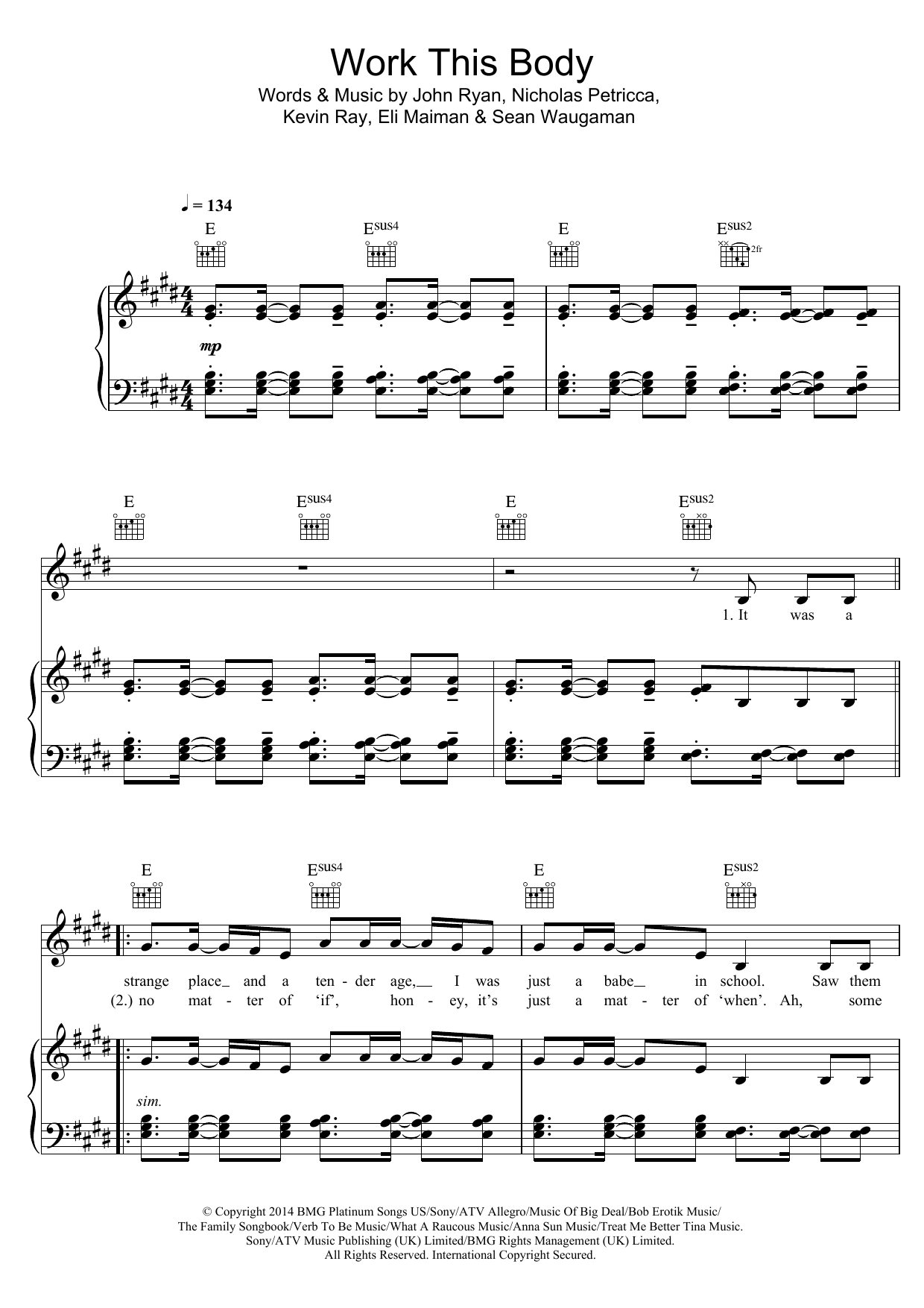 Download Walk The Moon Work This Body Sheet Music
