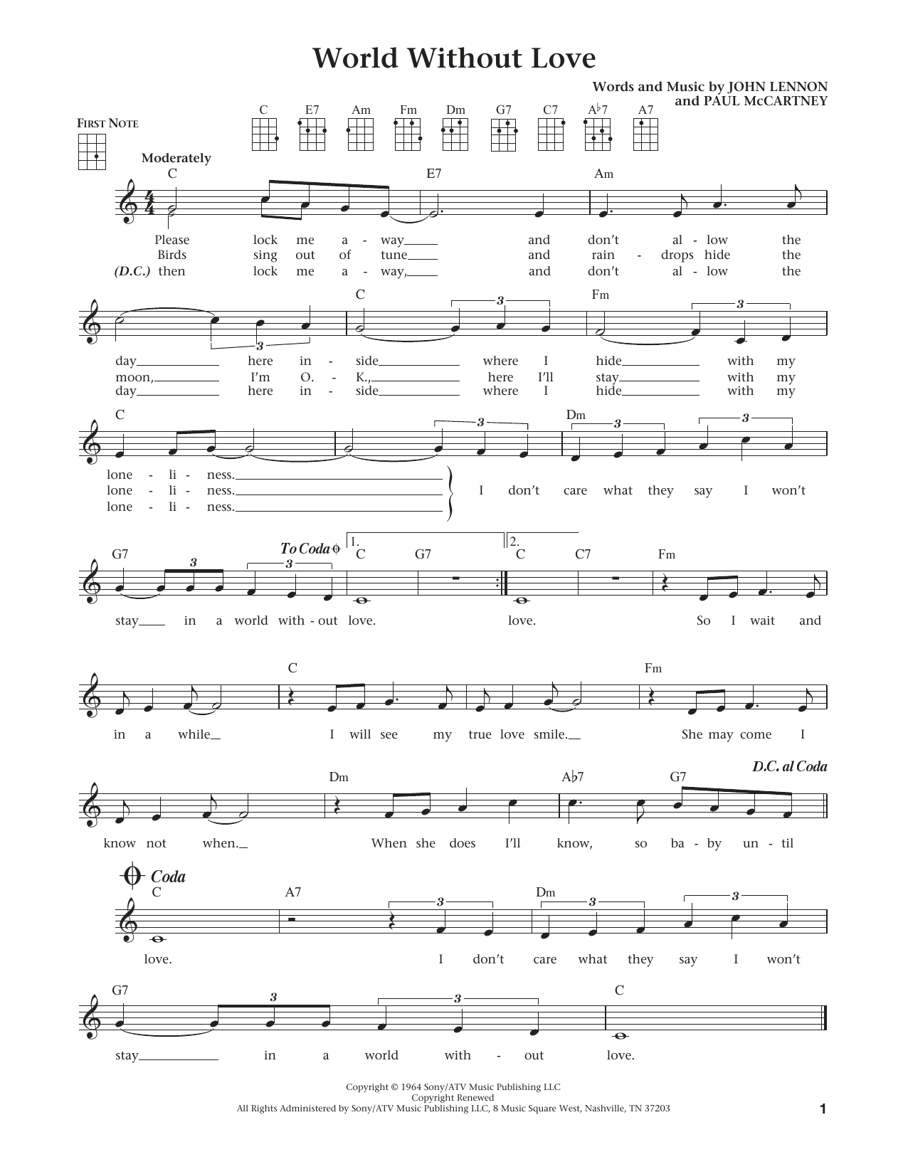 Download John Lennon World Without Love (from The Daily Ukul Sheet Music