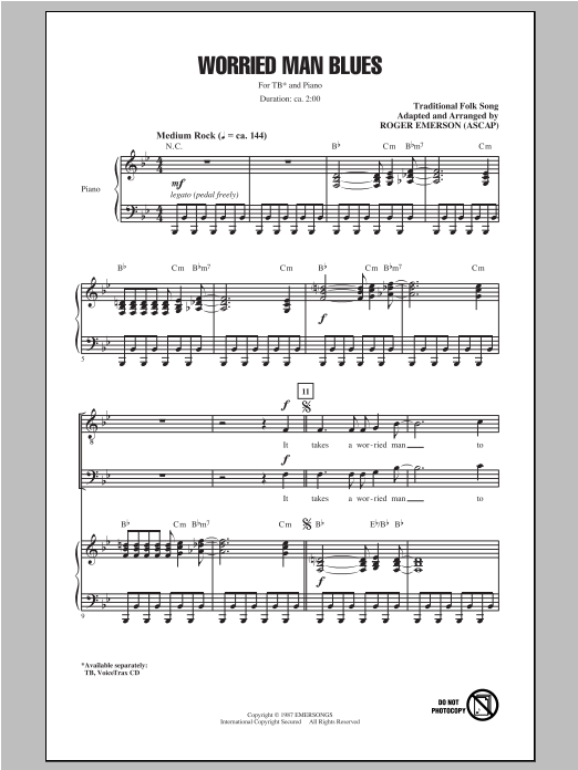 Download Traditional Folksong Worried Man Blues (arr. Roger Emerson) Sheet Music