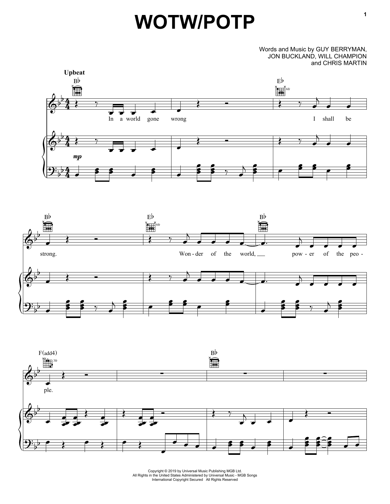 Download Coldplay WOTW / POTP Sheet Music